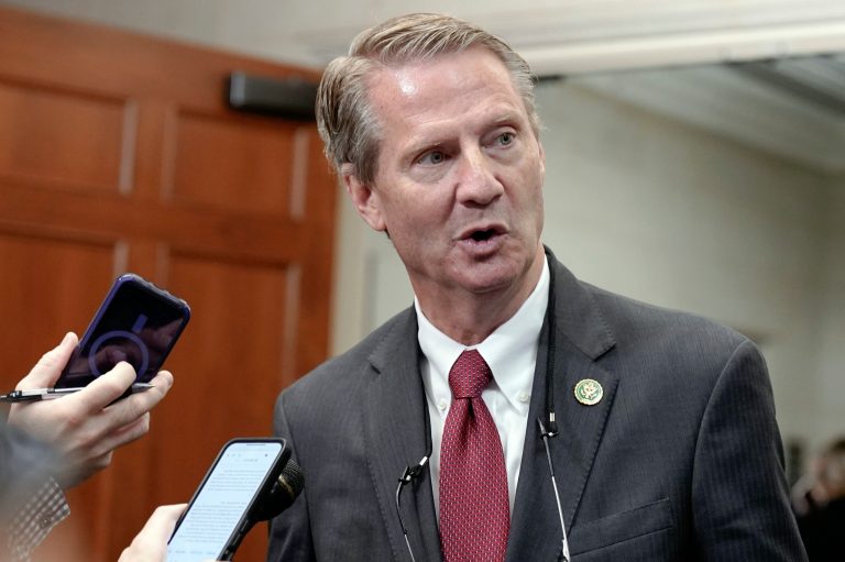Rep. Tim Burchett (R-TN) talks with reporters as Republicans hold a caucus meeting at the Capitol in Washington, Friday, Oct. 13, 2023. 