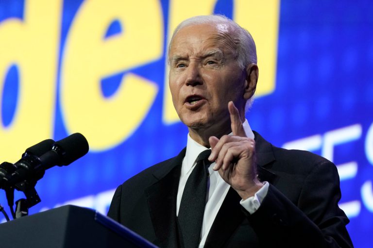 President Joe Biden speaks at the 2023 Human Rights Campaign National Dinner, Saturday, Oct. 14, 2023, in Washington.