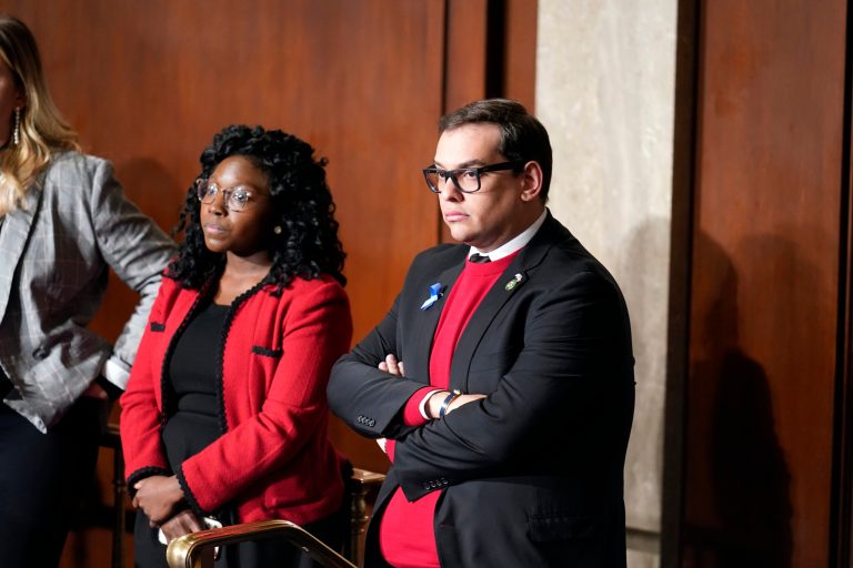 Rep. George Santos (R-NY) waits to vote as Republicans try to elect Rep. Jim Jordan (R-OH), a top Donald Trump ally, to be the new House speaker, at the Capitol in Washington, Wednesday, Oct. 18, 2023.