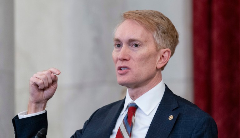 Sen. James Lankford (R-OK) speaks to media about Israel, Wednesday, Oct. 18, 2023, on Capitol Hill in Washington.