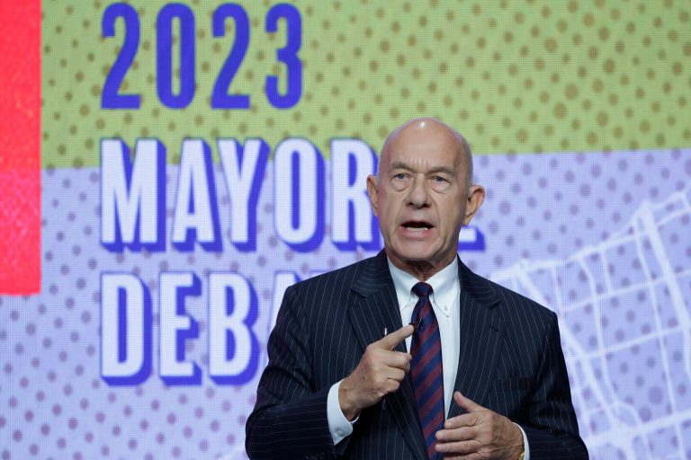 Houston mayoral candidate and state Sen. John Whitmire answers a question during a televised debate held at the Houston Public Media studios on Thursday, Oct. 19, 2023.