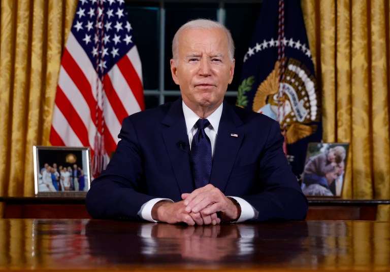 President Joe Biden speaks from the Oval Office of the White House Thursday, Oct. 19, 2023.