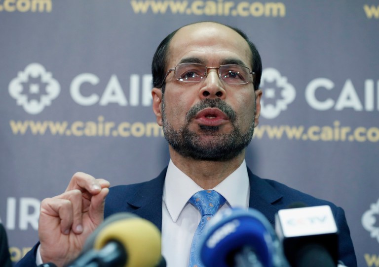 Council on American-Islamic Relations national executive director Nihad Awad speaks during a news conference, Jan. 30, 2017, in Washington. 