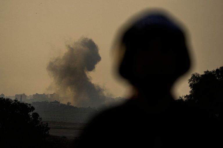 Smoke rises following an Israeli airstrike in the Gaza Strip, as seen from southern Israel, Monday, Oct. 23, 2023. 