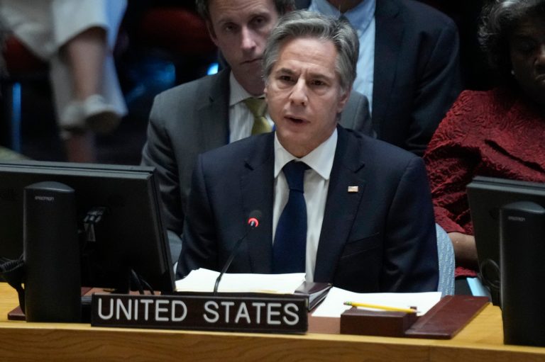 Secretary of State Antony Blinken speaks during a Security Council meeting at United Nations headquarters, Tuesday, Oct. 24, 2023.