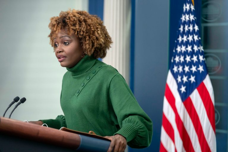White House press secretary Karine Jean-Pierre speaks Tuesday, Oct. 24, 2023, during a briefing at the White House in Washington.