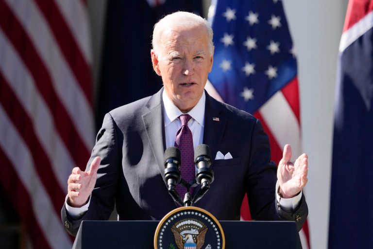 President Joe Biden speaks during a news conference with Australia's Prime Minister Anthony Albanese in the Rose Garden of the White House in Washington, Wednesday, Oct. 25, 2023. 