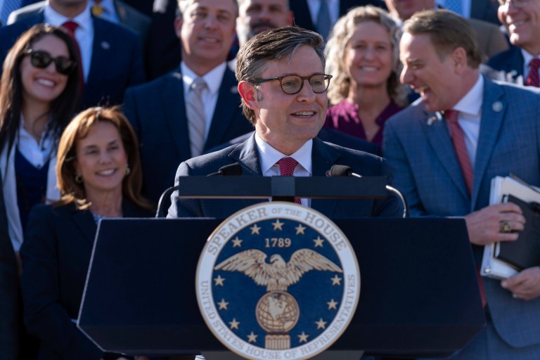 House Speaker Mike Johnson (R-LA) speaks during a news conference at the Capitol in Washington, Wednesday, Oct. 25, 2023.