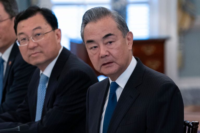 Chinese Foreign Minister Wang Yi, right, listens during a bilateral meeting with Secretary of State Antony Blinken at the State Department in Washington, Friday, Oct. 27, 2023. (AP Photo/Jose Luis Magana)