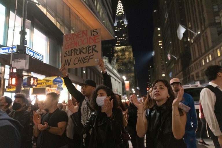 Protesters gather at Grand Central Station during a rally calling for a ceasefire between Israel and Hamas on Friday, Oct. 27, 2023, in New York.