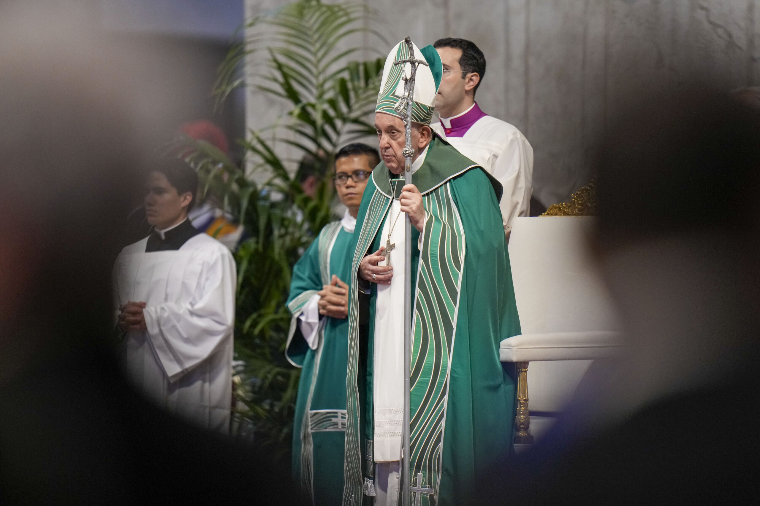 Pope Francis presides over a mass for the closing of the 16th general assembly of the synod of bishops in St. Peter's Basilica at the Vatican on Oct. 29, 2023. 