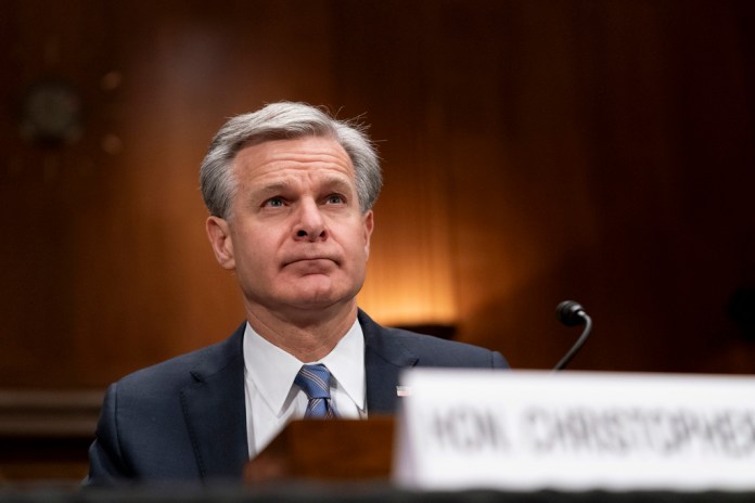FBI Director Christopher Wray is pictured Tuesday, Oct. 31, 2023, on Capitol Hill in Washington.