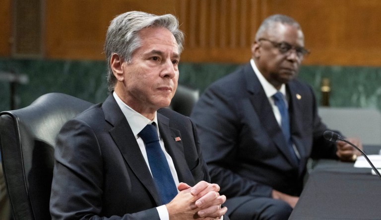 Secretary of State Antony Blinken and Defense Secretary Lloyd Austin testify before a Senate Appropriations Committee hearing to examine the national security supplemental request, on Capitol Hill in Washington, Tuesday, Oct. 31, 2023.