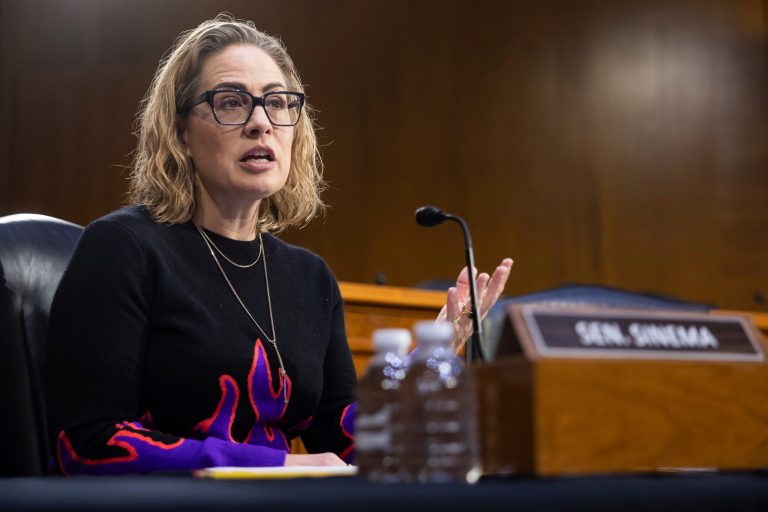Sen. Kyrsten Sinema (I-AZ) speaks during a Senate Appropriations Committee hearing on national security spending on Oct. 31, 2023.
