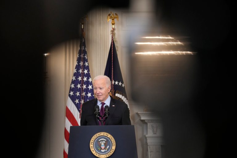 President Joe Biden speaks in the State Dining Room of the White House, Tuesday, Oct. 31, 2023, in Washington.
