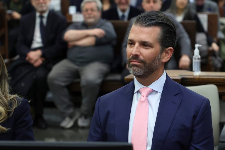 Donald Trump Jr. appears in New York Supreme Court, Wednesday, Nov. 1, 2023, in New York. Donald Trump's eldest sons are set to testify in the New York civil fraud case that threatens their company's future, but a demand for daughter Ivanka's testimony is being challenged.
