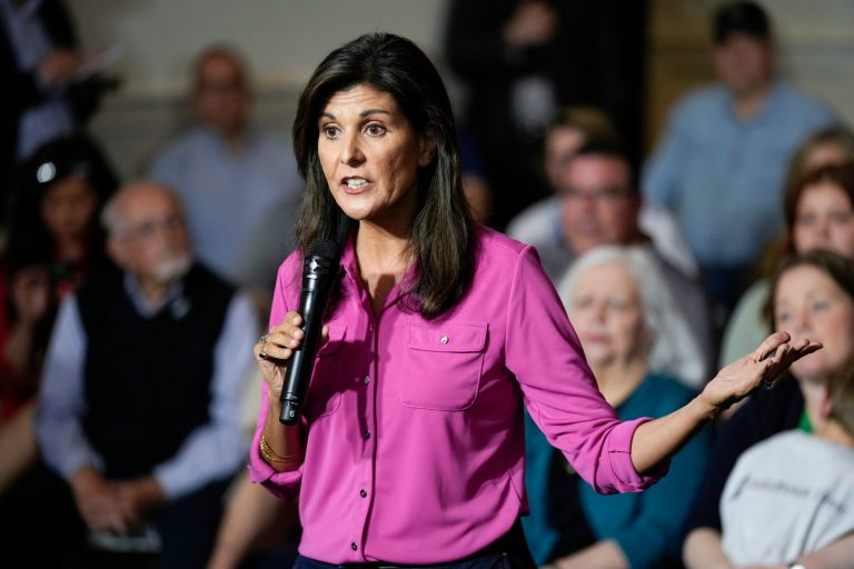 Republican presidential candidate and former U.N. Ambassador Nikki Haley speaks during a town hall campaign event, May 17, 2023, in Ankeny, Iowa. 
