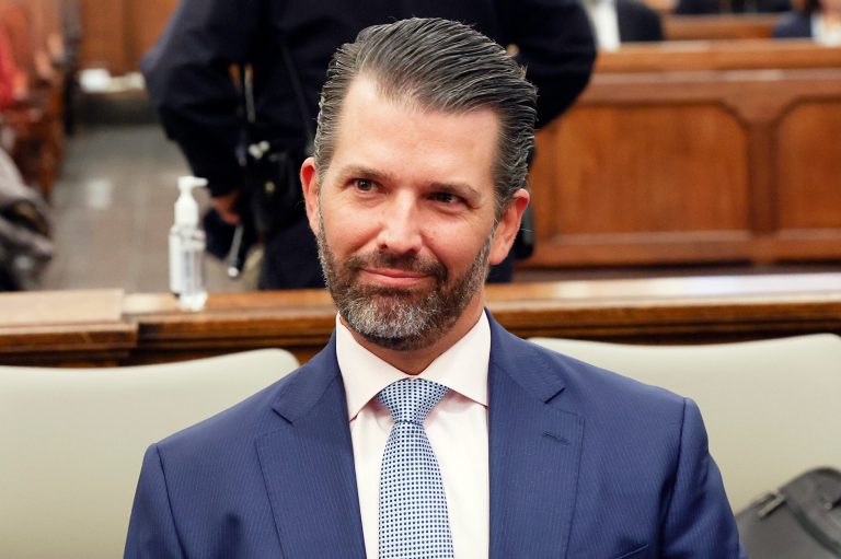 Former President Donald Trump's son and co-defendant, Donald Trump Jr., appears during the Trump Organizationâs civil fraud trial, Thursday, Nov. 2, 2023.