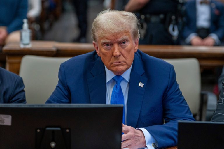 Former President Donald Trump waits to take the witness stand at New York Supreme Court in New York on Monday, Nov. 6, 2023.