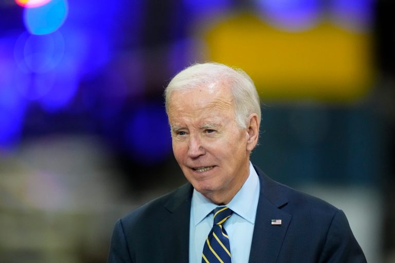 President Joe Biden speaks at the Amtrak Bear Maintenance Facility, Monday, Nov. 6, 2023, in Bear, Delaware.