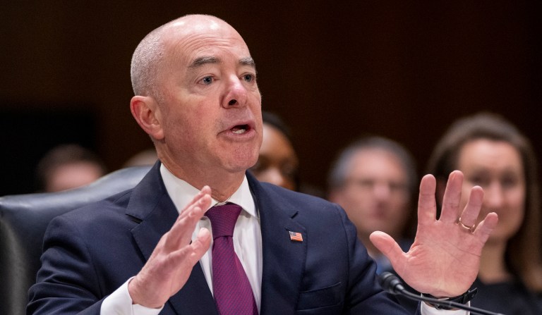 Homeland Security Secretary Alejandro Mayorkas testifies during a hearing on Capitol Hill, Wednesday, Nov. 8, 2023.
