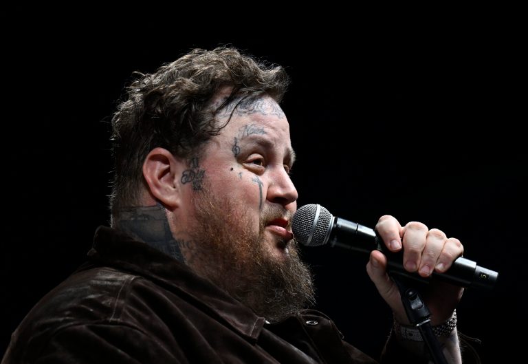 Jelly Roll poses with the award for new artist of the year in the press room at the 57th Annual CMA Awards on Wednesday, Nov. 8, 2023, at the Bridgestone Arena in Nashville, Tennessee. 