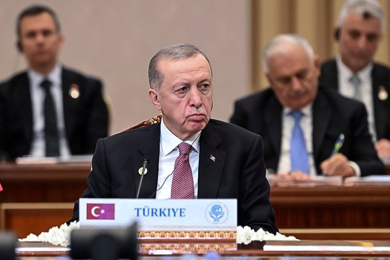 Turkey's President Recep Tayyip Erdogan attends the Summit of the Economic Cooperation Organisation (ECO) in Tashkent, Uzbekistan, on Thursday, Nov. 9, 2023. 