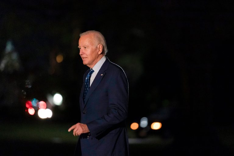 President Joe Biden walks after arriving on Marine One on the South Lawn of the White House, Thursday, Nov. 9, 2023, in Washington. 