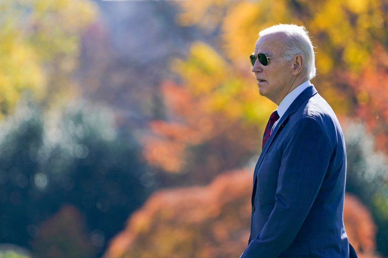 President Joe Biden walks across the South Lawn of the White House in Washington, Tuesday, Nov. 14, 2023, to board Marine One as he heads to San Francisco for the Asia-Pacific Economic Cooperation summit.