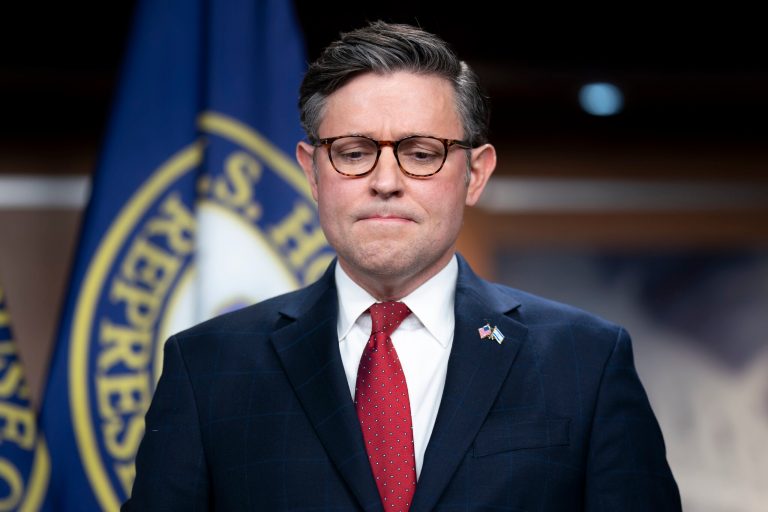 Speaker of the House Mike Johnson, R-La., meets with reporters ahead of a crucial vote on a continuing resolution, at the Capitol in Washington, Tuesday, Nov. 14, 2023. (AP Photo/J. Scott Applewhite)