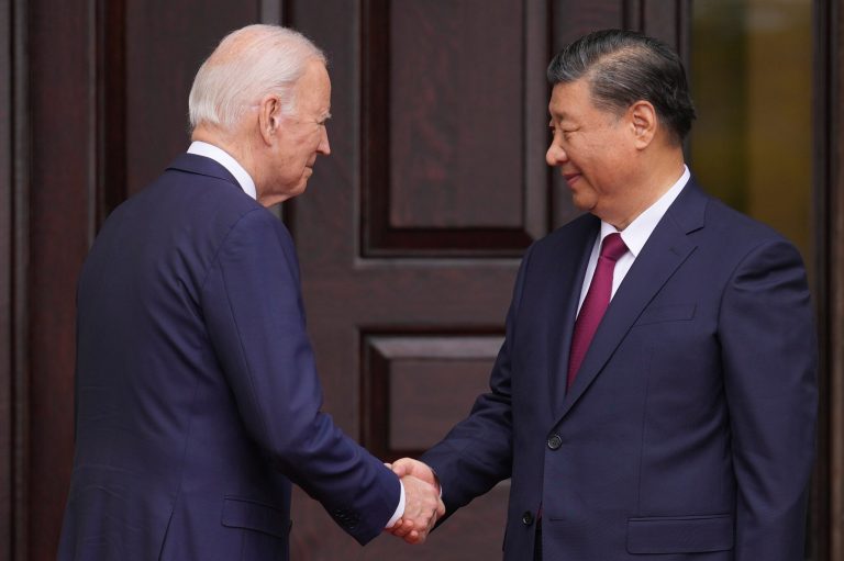 President Joe Biden greets Chinese President President Xi Jinping on Wednesday, Nov, 15, 2023, at the Filoli Estate in Woodside, California, on the sidelines of the Asia-Pacific Economic Cooperative conference.