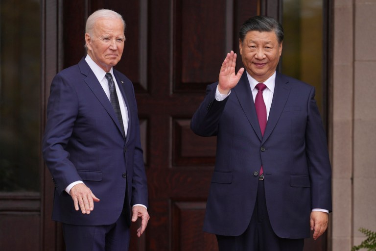 President Joe Biden greets China's President President Xi Jinping at the Filoli Estate in Woodside, California, Wednesday, Nov, 15, 2023.