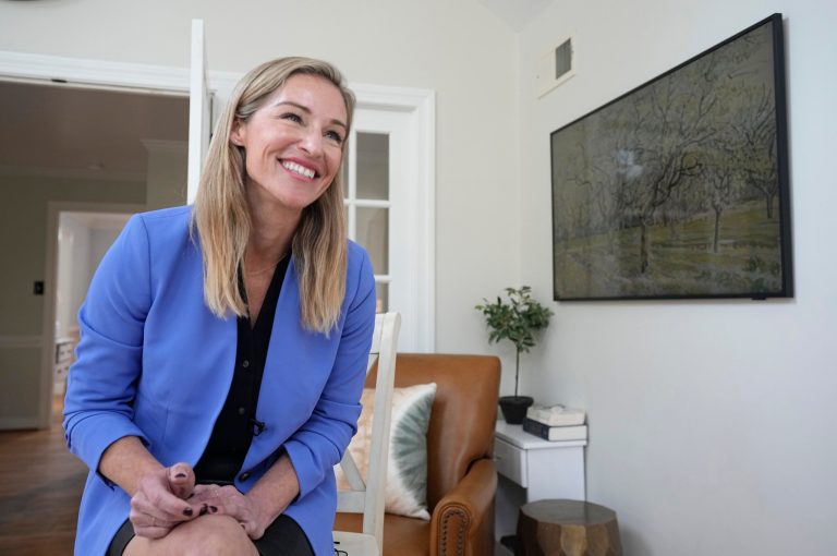 Nurse practitioner and former Democratic candidate for the Virginia House of Delegates, Susanna Gibson, smiles during an interview at her home Wednesday Nov. 15, 2023, in Henrico, Virginia.