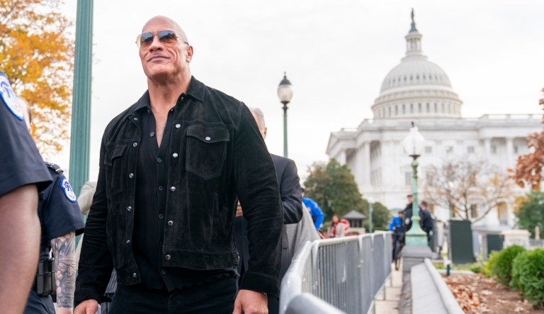Dwayne "The Rock" Johnson leaves the Capitol after meeting with Senate Majority Leader Chuck Schumer (D-NY) on Wednesday, Nov. 15, 2023, on Capitol Hill in Washington.