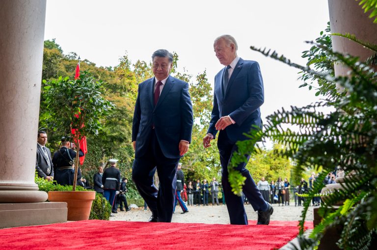 President Joe Biden greets China's President President Xi Jinping at the Filoli Estate in Woodside, Calif., Wednesday, Nov, 15, 2023, on the sidelines of the Asia-Pacific Economic Cooperative conference. 