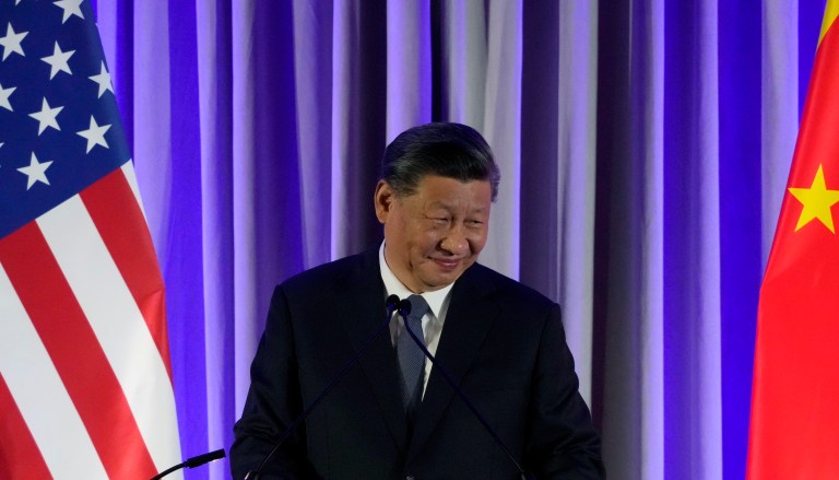 Chinese President Xi Jinping speaks at a dinner with business leaders during the Asia-Pacific Economic Cooperation conference on Wednesday, Nov. 15, 2023, in San Francisco.