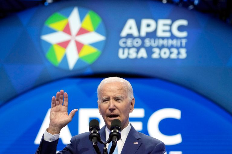 President Joe Biden speaks to a group of CEOs Thursday, Nov. 16, 2023, in San Francisco, at the annual Asia-Pacific Economic Cooperation conference.