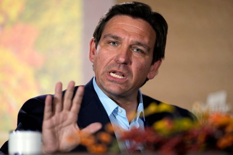 Republican presidential candidate Gov. Ron DeSantis (R-FL) speaks during the Family Leader's Thanksgiving Family Forum, Friday, Nov. 17, 2023, in Des Moines, Iowa.