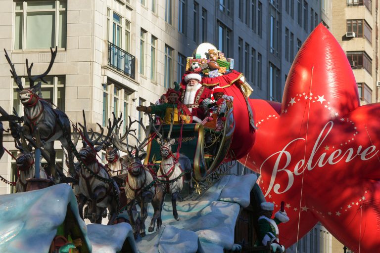 Santa Claus drives his reindeer and sleigh float along Central Park West during the Macy's Thanksgiving Day parade, Thursday, Nov. 23, 2023, in New York.