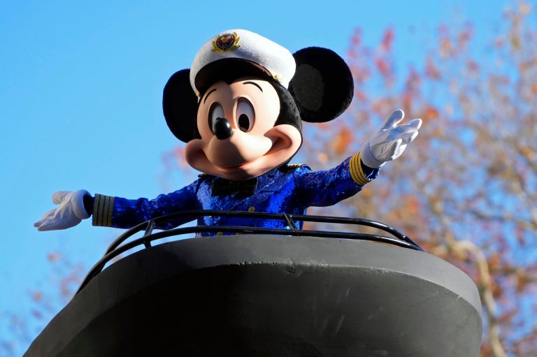 Mickey Mouse rides a float in the Macy's Thanksgiving Day Parade on Nov. 23, 2023, in New York. 