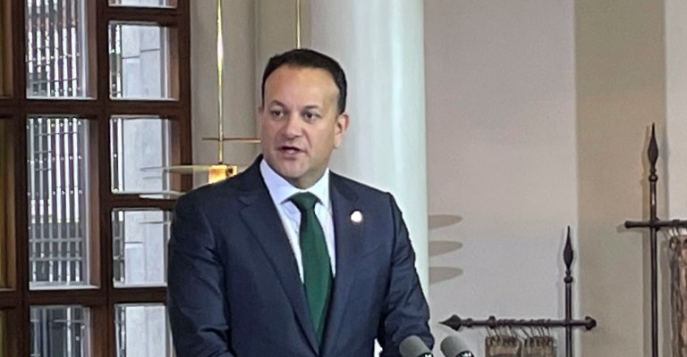 Taoiseach Leo Varadkar speaks at the British-Irish Council to condemn the violence in Dublin City Centre on Thursday night, at Dublin Castle, Friday Nov. 24, 2023.