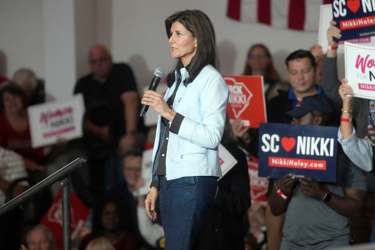 GOP presidential hopeful Nikki Haley speaks during a campaign event Monday, Nov. 27, 2023, in Bluffton, South Carolina. Haley is among a cluster of Republican candidates competing for second place in a primary thus far largely dominated by former President Donald Trump.