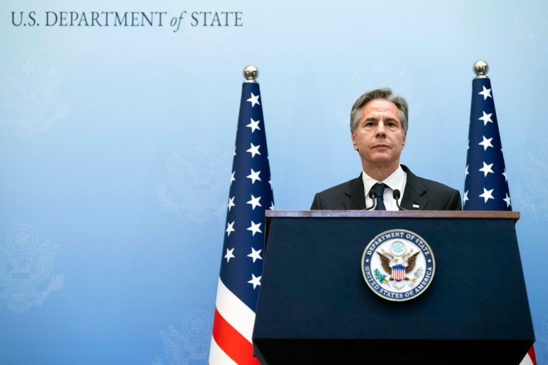 U.S. Secretary of State Antony Blinken speaks during a press conference in Tel Aviv, Israel, Thursday, Nov. 30, 2023. On Nov. 30, Blinken urged Israel to create safe zones for Palestinian civilians in Gaza before it resumes 