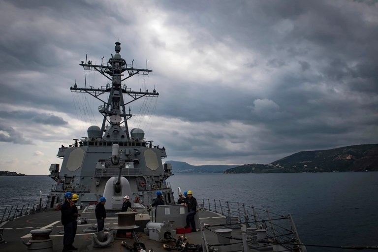 This Nov. 12, 2018 photo shows The USS Carney in the Mediterranean Sea. (Mass Communication Specialist 1st Class Ryan U. Kledzik/U.S. Navy via AP)  