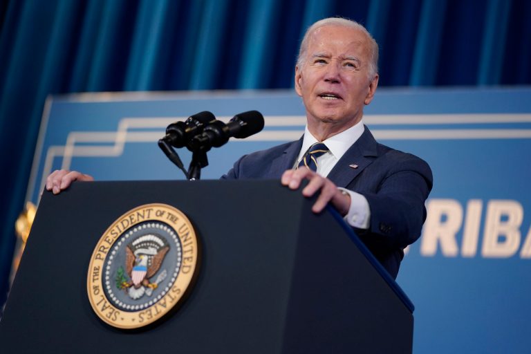 President Joe Biden delivers remarks at the White House Tribal Nations Summit at the Department of the Interior, Wednesday, Dec. 6, 2023, in Washington. 