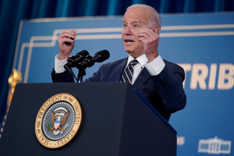 President Joe Biden delivers remarks at the White House Tribal Nations Summit at the Department of the Interior, Wednesday, Dec. 6, 2023, in Washington.