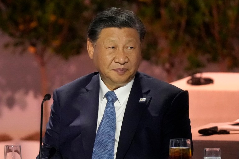 Chinese President Xi Jinping sits next to other world leaders during the Asia-Pacific Economic Cooperation conference in San Francisco, on Nov. 16, 2023. Xi met at a state guesthouse in Beijing with the two European presidents, Ursula von der Leyen from the EU Commission and Charles Michel from the EU Council, on Thursday, Dec. 7, 2023.
