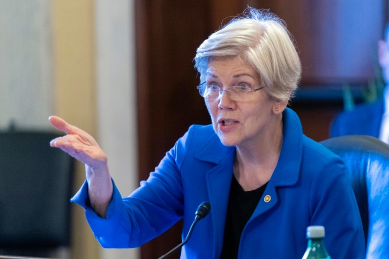 Sen. Elizabeth Warren (D-MA) speaks during the Senate Armed Services Subcommittee on Personnel on Wednesday, Dec. 6, 2023, on Capitol Hill in Washington.