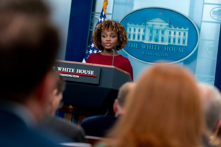 White House press secretary Karine Jean-Pierre speaks at a press briefing at the White House in Washington, Thursday, Dec. 7, 2023.