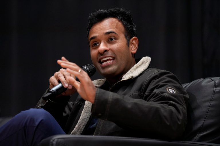 Vivek Ramaswamy speaks during Rep. Randy Feenstra's (R-IA) Faith and Family with the Feenstras event, Saturday, Dec. 9, 2023, in Sioux Center, Iowa.